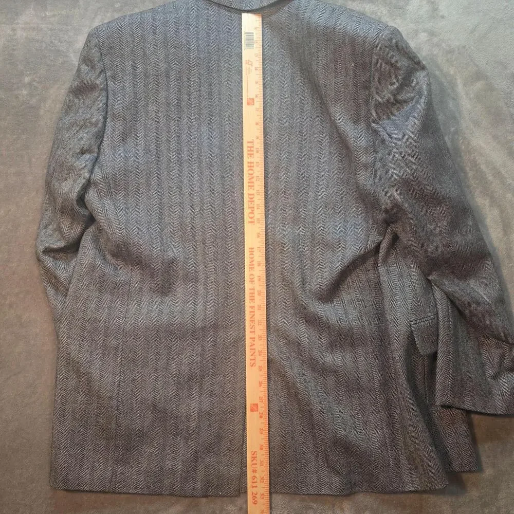 Botany 500 Sport Coat Mens 46 Long Gray Herringbone 100% Lambswool Tweed Jacket